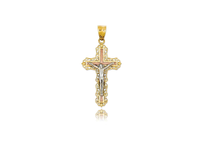 Three Tone Plated Filigree Heart Crucifix Cross Pendant